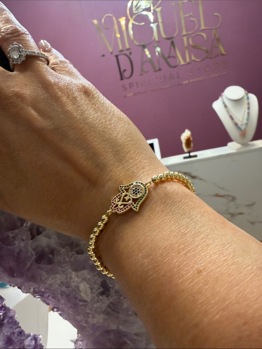 Gold Hamsa Beaded Bracelet -